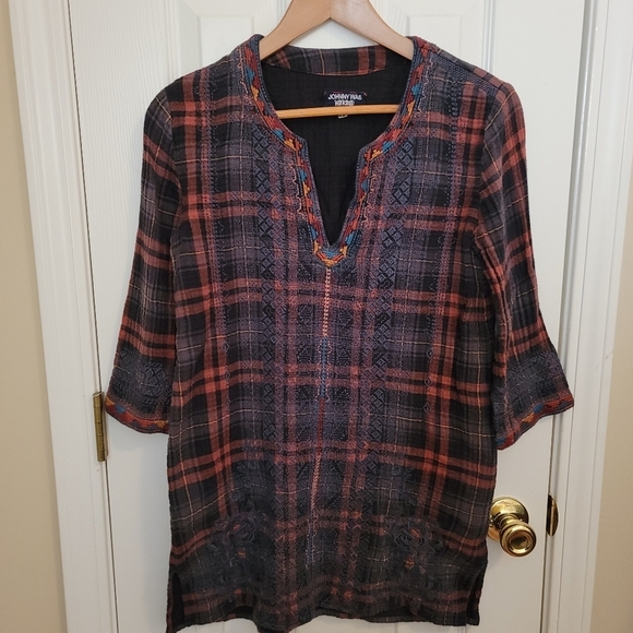 Johnny Was Workshop Plaid and Embroidered Top XS - Picture 1 of 4
